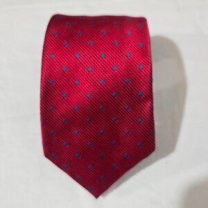 Robert Talbott Carmel Hand Sewn Made in USA Silk Necktie Red Blue Dots